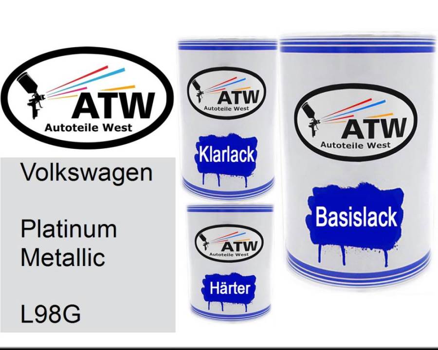 Volkswagen, Platinum Metallic, L98G: 500ml Lackdose + 500ml Klarlack + 250ml Härter - Set, von ATW Autoteile West.